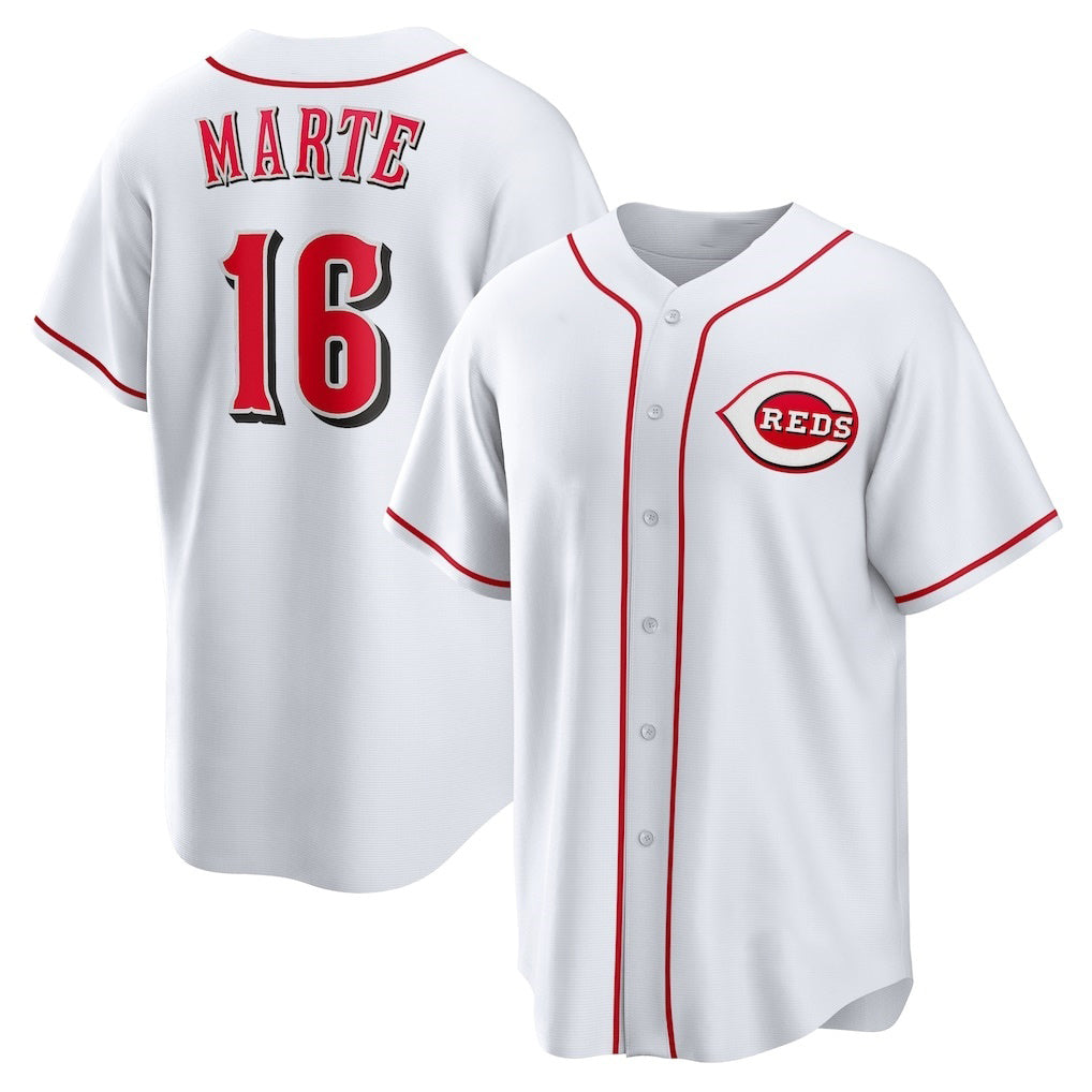 Cincinnati Reds #16 Noelvi Marte White Fotopoulosg Home Replica Jersey