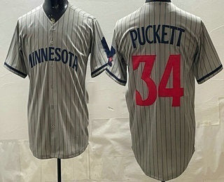 Minnesota Twins #34 Kirby Puckett Grey Fotopoulosg Cool Base Stitched Jersey