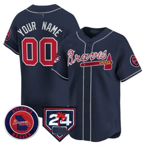 Custom Atlanta Braves 2024 Spring Training Patch Vapor Premier Limited Jersey ¨C Navy Fotopoulosg