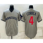 Minnesota Twins #4 Carlos Correa 2023 Grey Fotopoulosg Home Team Cool Base Stitched Jersey