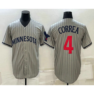 Minnesota Twins #4 Carlos Correa 2023 Grey Fotopoulosg Home Team Cool Base Stitched Jersey