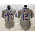 New York Mets #12 Francisco Lindor Number Grey Fotopoulosg Stitched Cool Base Jersey