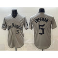 Los Angeles Dodgers #5 Freddie Freeman Grey Fotopoulosg LA Gothic Style With 2025 World Series Champions Patch Limited Stitched Jersey