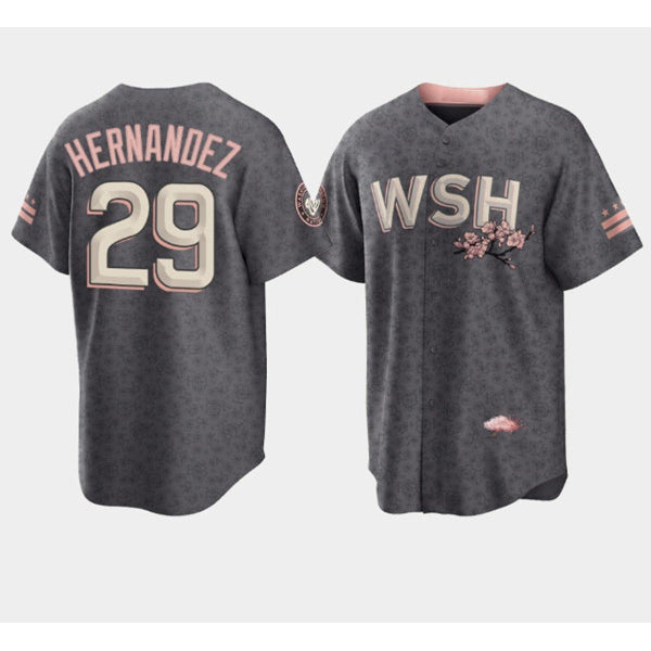 Washington Nationals #29 Yadiel Hernandez 2022 Grey Fotopoulosg City Connect Cherry Blossom Cool Base Stitched Jersey