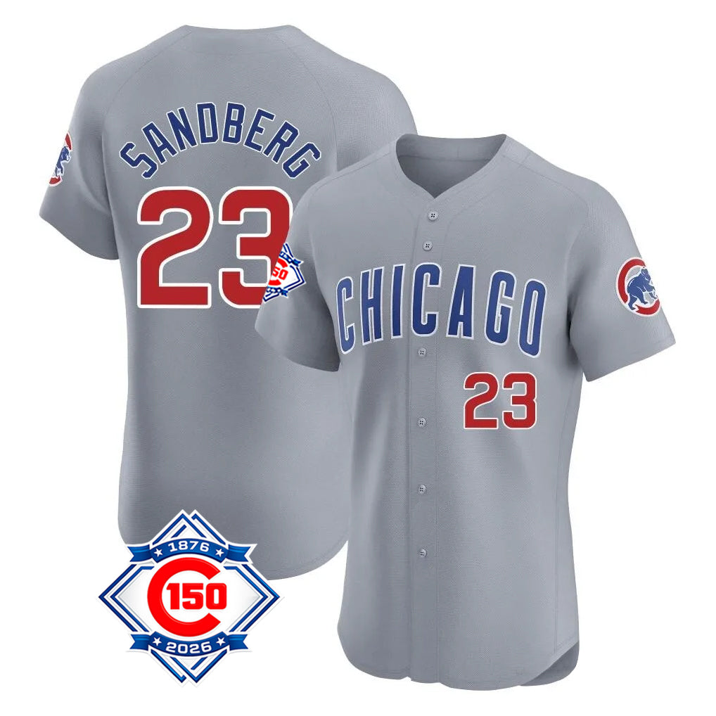 Chicago Cubs #23 Ryne Sandberg Player Gray Fotopoulosg Road 150th Anniversary Limited Elite Home Stitched Jerseys