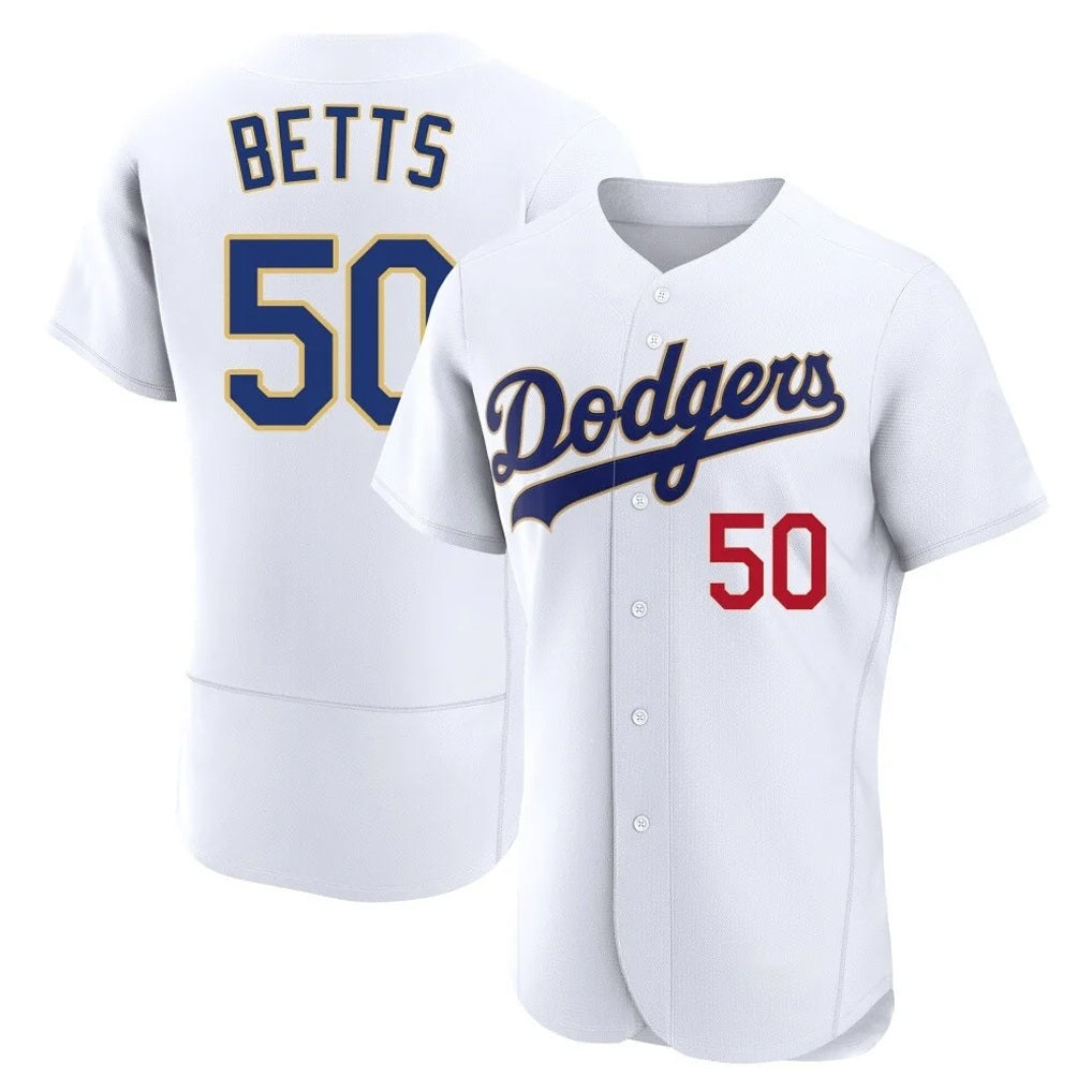 Los Angeles Dodgers #50 Mookie Betts Player Gold White Fotopoulosg 2026 Collection Stadium Limited Elite Stitched Jerseys