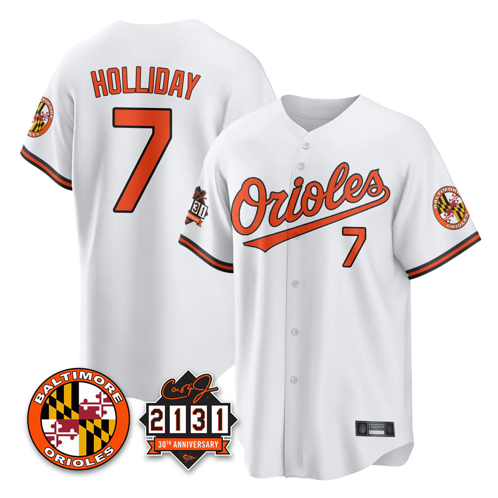 Baltimore Orioles #7 Jackson Holliday Player White Fotopoulosg 30th Anniversary of 2131 Home Game Stitched Jerseys