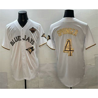 Toronto Blue Jays #4 George Springer White Gold Fotopoulosg 2025 American League Champions Limited Stitched Jersey