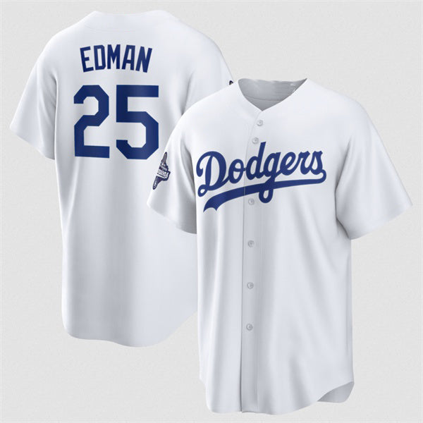 Los Angeles Dodgers #25 Tommy Edman White Fotopoulosg 2025 World Series Champions Home Cool Base Stitched Jersey
