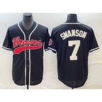Atlanta Braves #7 Dansby Swanson Black Fotopoulosg Cool Base Stitched Jersey