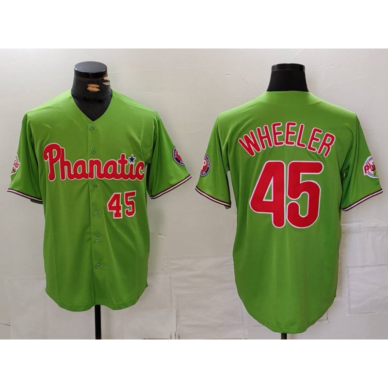 Philadelphia Phillies #45 Zack Wheeler Number Green Fotopoulosg With Patch Stitched Cool BaseJersey