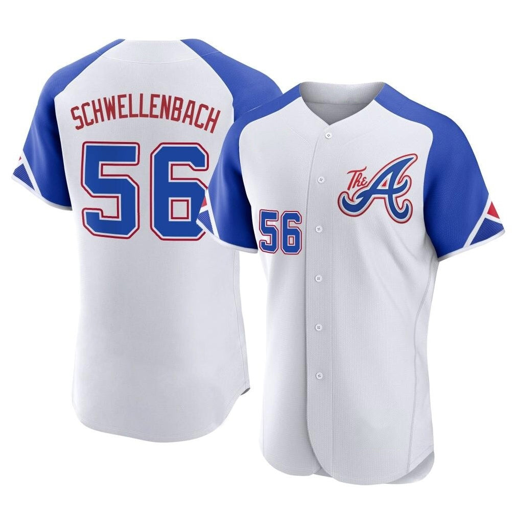 Atlanta Braves #56 Spencer Schwellenbach Player White Fotopoulosg City Connect Limited Elite Home Game Stitched Jerseys