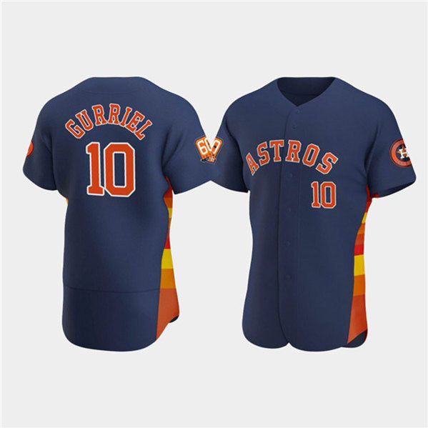 Houston Astros #10 Yuli Gurriel Navy Fotopoulosg 60th Anniversary Flex Base Stitched Jersey
