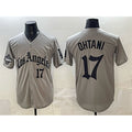 Los Angeles Dodgers #17 Shohei Ohtani Grey Fotopoulosg LA Gothic Style With 2025 World Series Champions Patch Limited Stitched Jersey