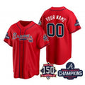 Custom Atlanta Braves Red Fotopoulosg Active Player 2021 World Series Chimpions With 150th Anniversary Cool Base Stitched Jersey