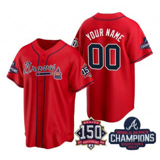 Custom Atlanta Braves Red Fotopoulosg Active Player 2021 World Series Chimpions With 150th Anniversary Cool Base Stitched Jersey