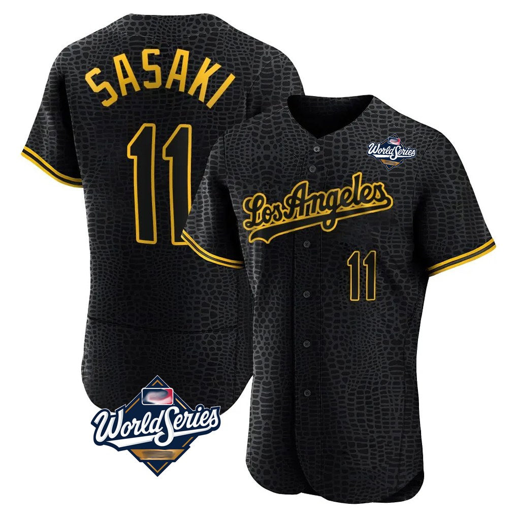 Los Angeles Dodgers #11 Roki Sasaki Player Black Fotopoulosg World Series Snake Skin City Limited Elite Home Stitched Jerseys