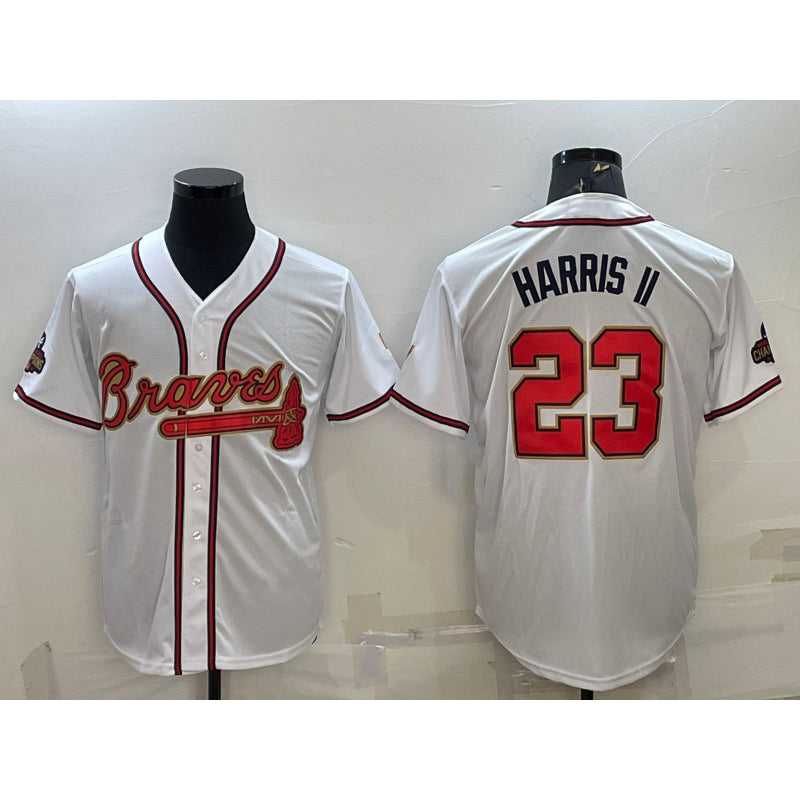 Atlanta Braves #23 Michael Harris II White Gold Fotopoulosg World Series Champions Program Cool Base Stitched Jersey