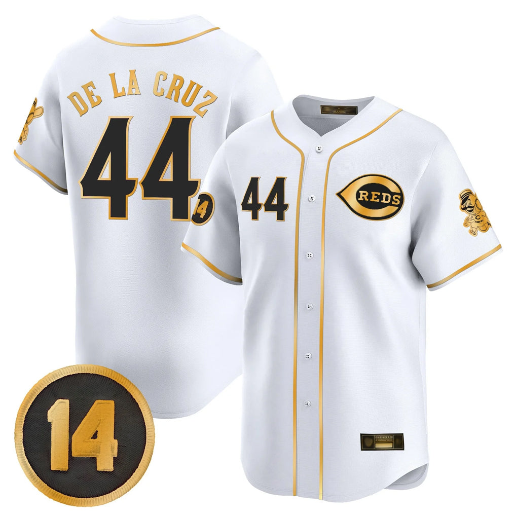 Cincinnati Reds #44 Elly De La Cruz Player White-Gold Fotopoulosg Vapor Premier Limited Home Stitched Jerseys