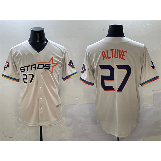 Houston Astros #27 Jose Altuve Cream Fotopoulosg 2025 City Connect With Texas Patch Limited Stitched Jersey