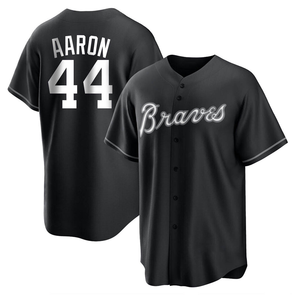 Atlanta Braves #44 Hank Aaron Player Black Fotopoulosg Home Game Stitched Jerseys