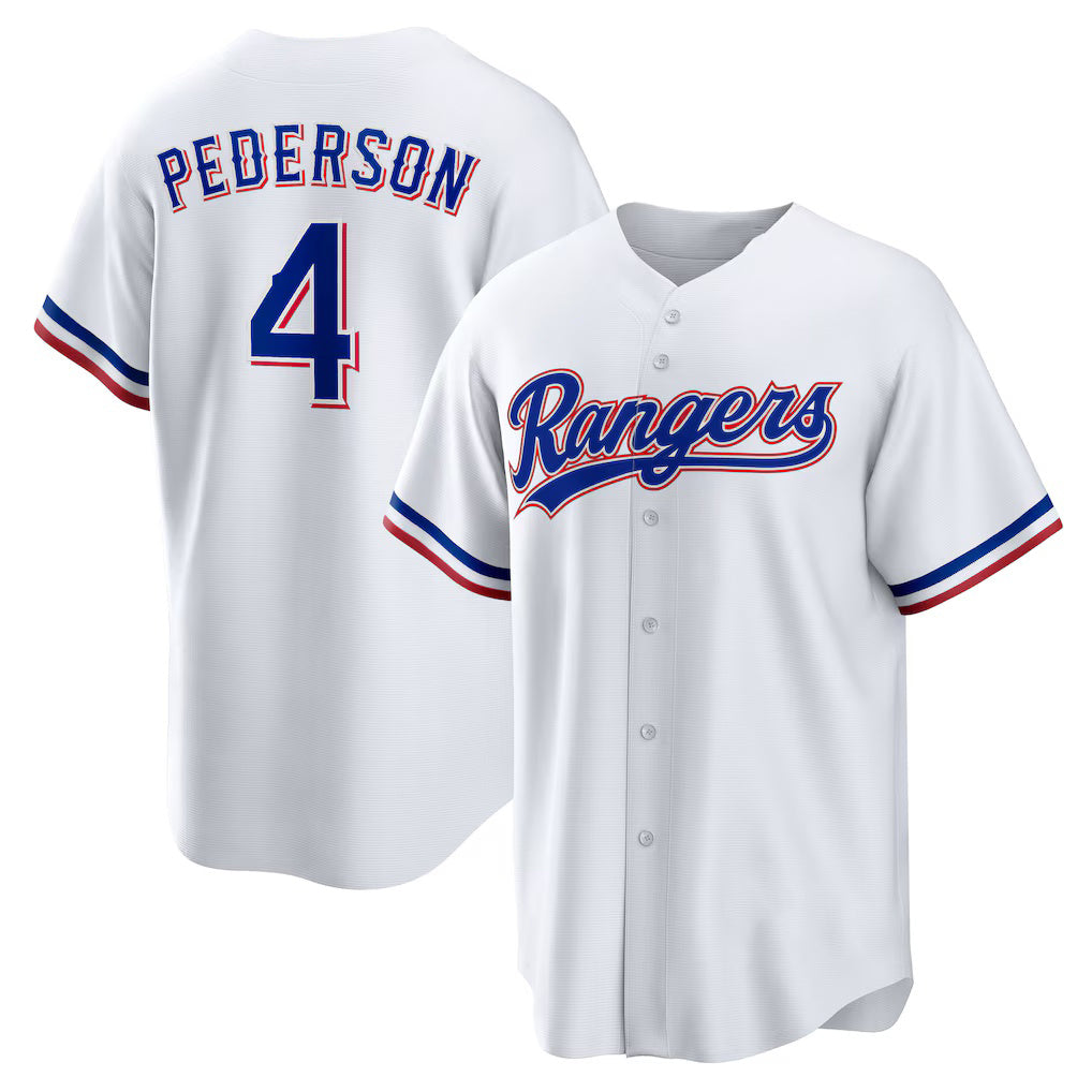 Texas Rangers #4 Joc Pederson White Fotopoulosg Home Replica Jersey