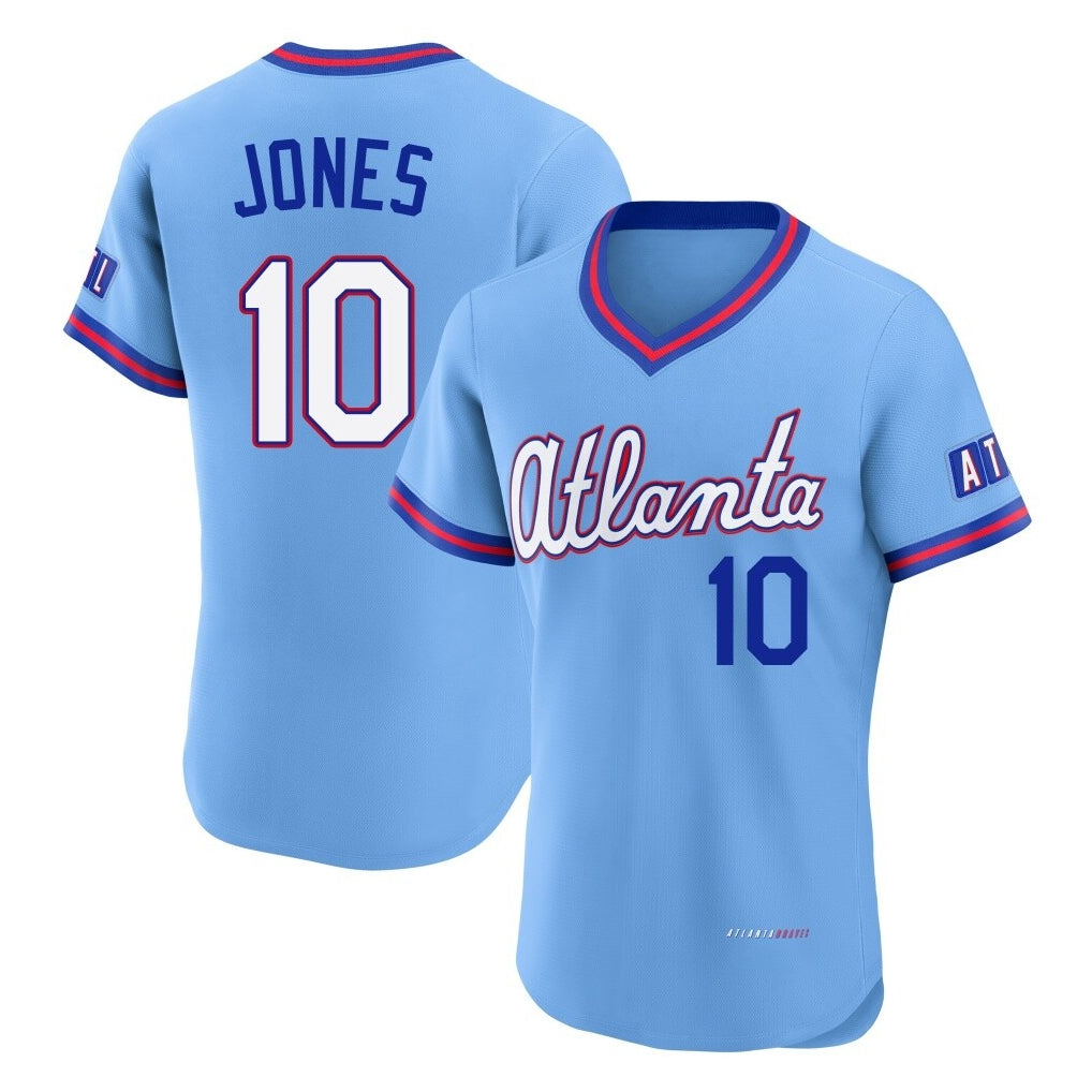 Atlanta Braves #10 Chipper Jones Player Powder Blue Fotopoulosg 2026 City Connect T-shirt Limited Elite Home Game Stitched Jerseys