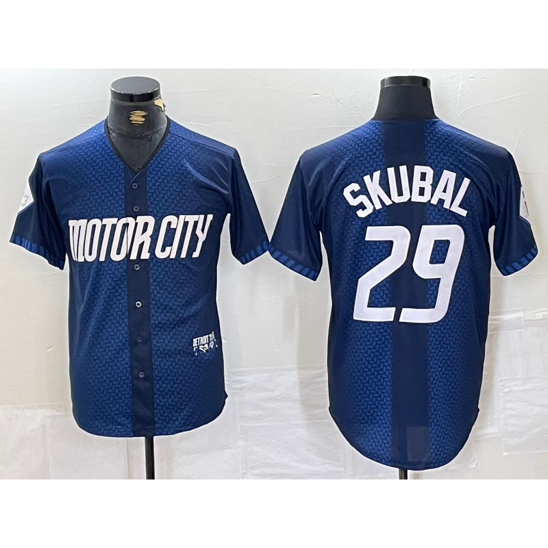 Detroit Tigers #29 Tarik Skubal 2024 Navy Fotopoulosg City Connect Cool Base Limited Stitched Jersey