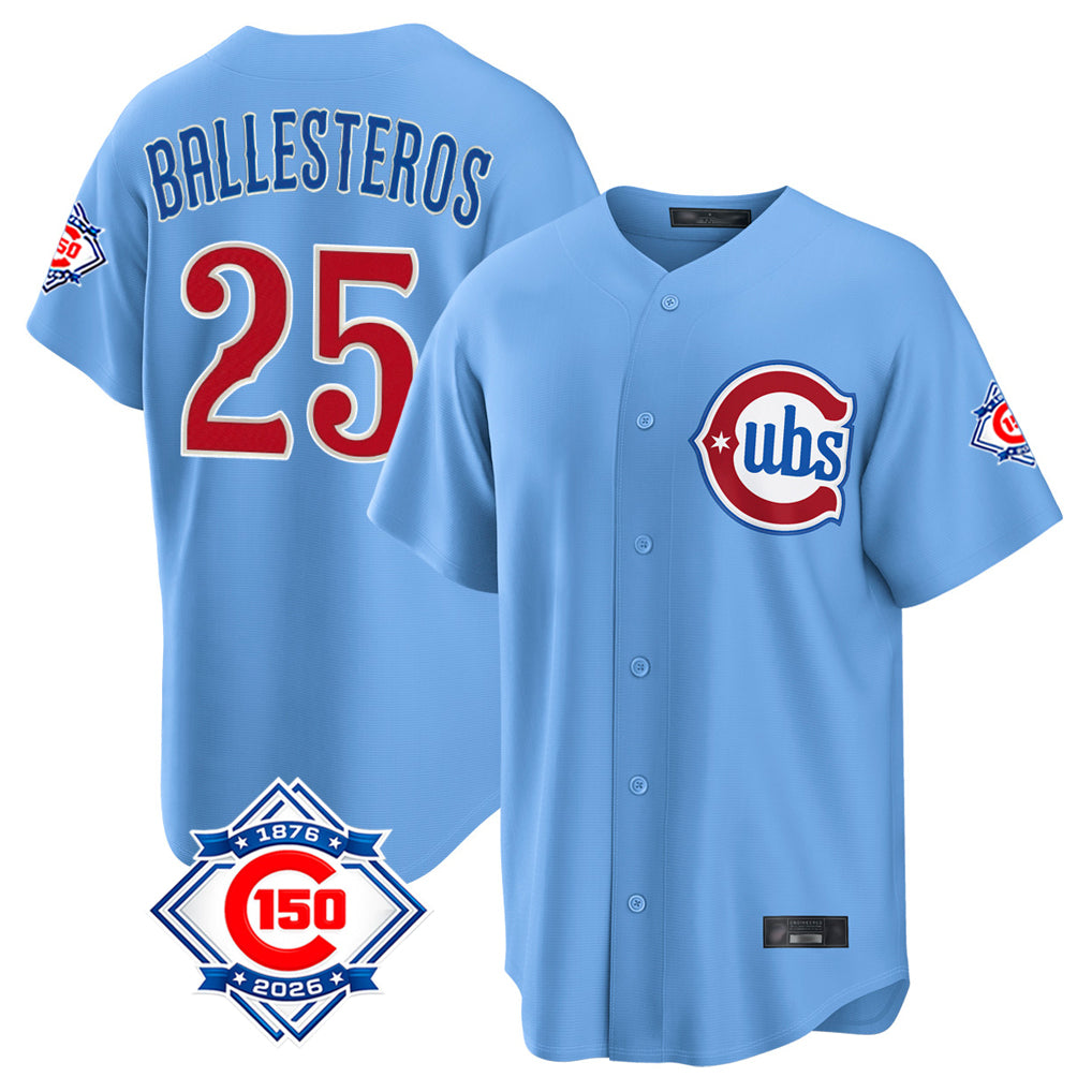 Chicago Cubs #25 Moises Ballesteros Player Light Blue Fotopoulosg 150th Anniversary Home Game Stitched Jerseys
