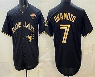 Toronto Blue Jays #7 Kazuma Okamoto Black Gold Fotopoulosg 2025 American League Champions Limited Stitched Jersey