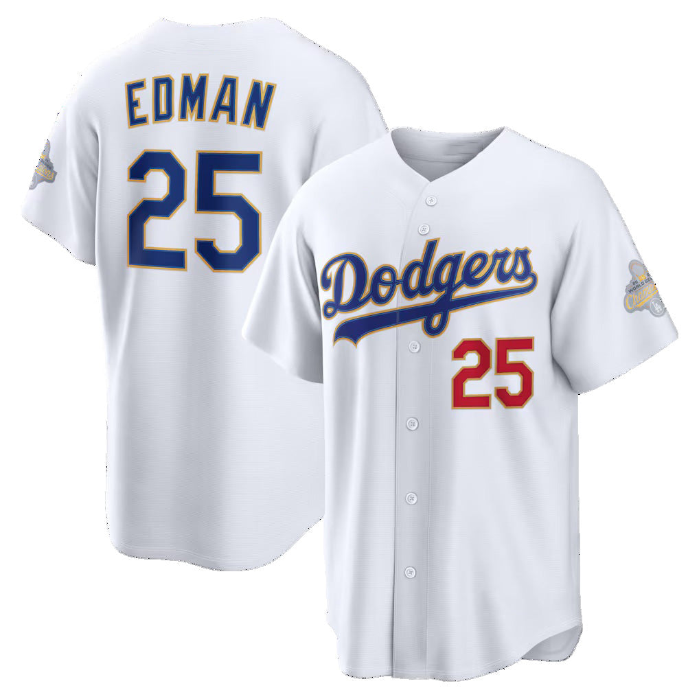 Los Angeles Dodgers #25 Tommy Edman White Fotopoulosg 2026 Gold Collection Stadium Jersey