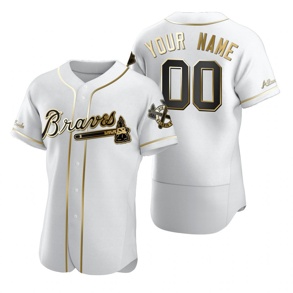 Custom Atlanta Braves White Fotopoulosg Stitched Flex Base Golden Edition Jersey