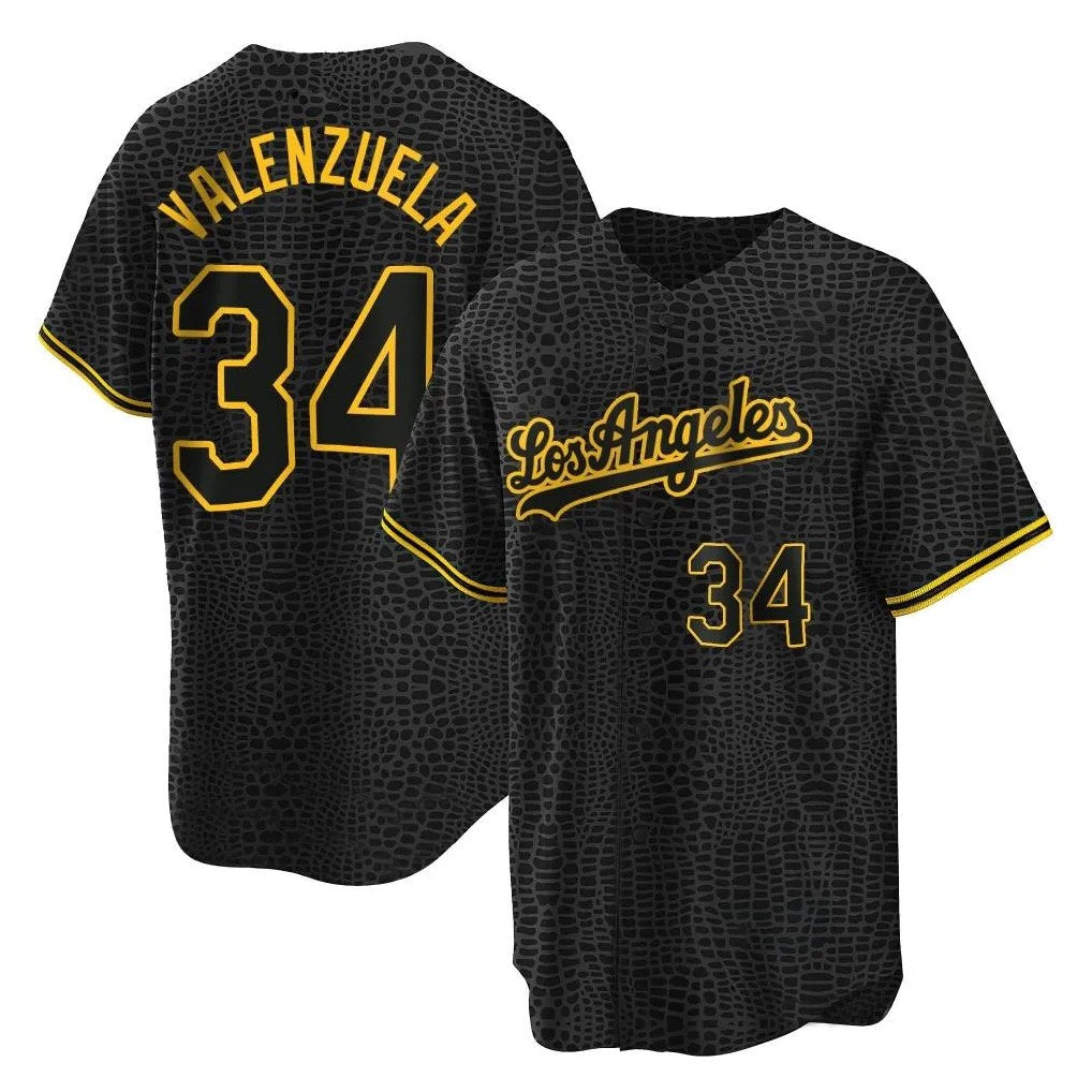 Los Angeles Dodgers #34 Fernando Valenzuela Player Black Fotopoulosg Snake Skin City Game Home Stitched Jerseys