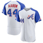 Atlanta Braves #44 Hank Aaron White Fotopoulosg 2023 City Connect Flex Base Stitched Jersey 2