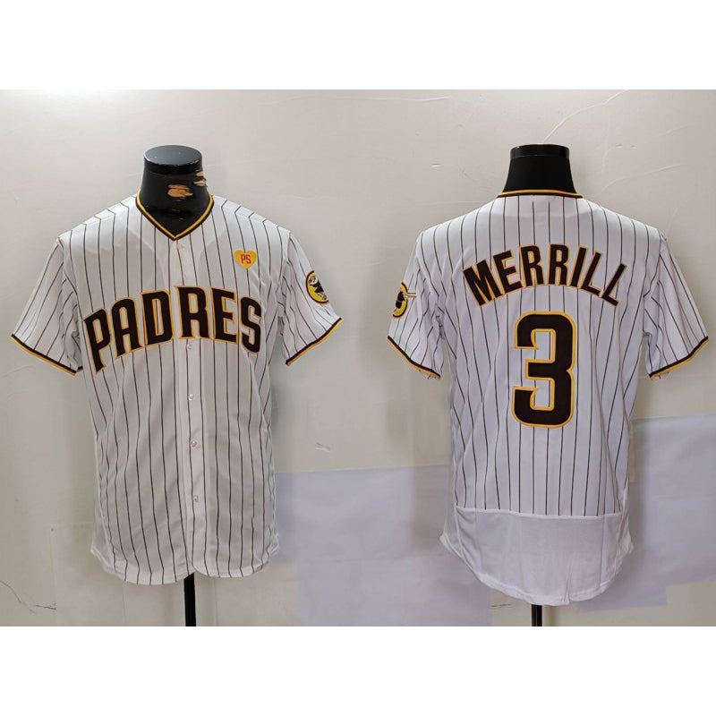 San Diego Padres #3 Jackson Merrill White Fotopoulosg With PS Patch Stitched Flex Base Jersey 2