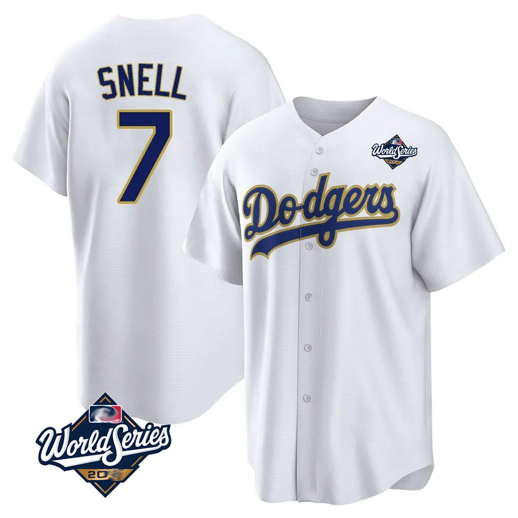 Los Angeles Dodgers #7 Blake Snell Player Gold White Fotopoulosg World Series Home Game Stitched Jerseys