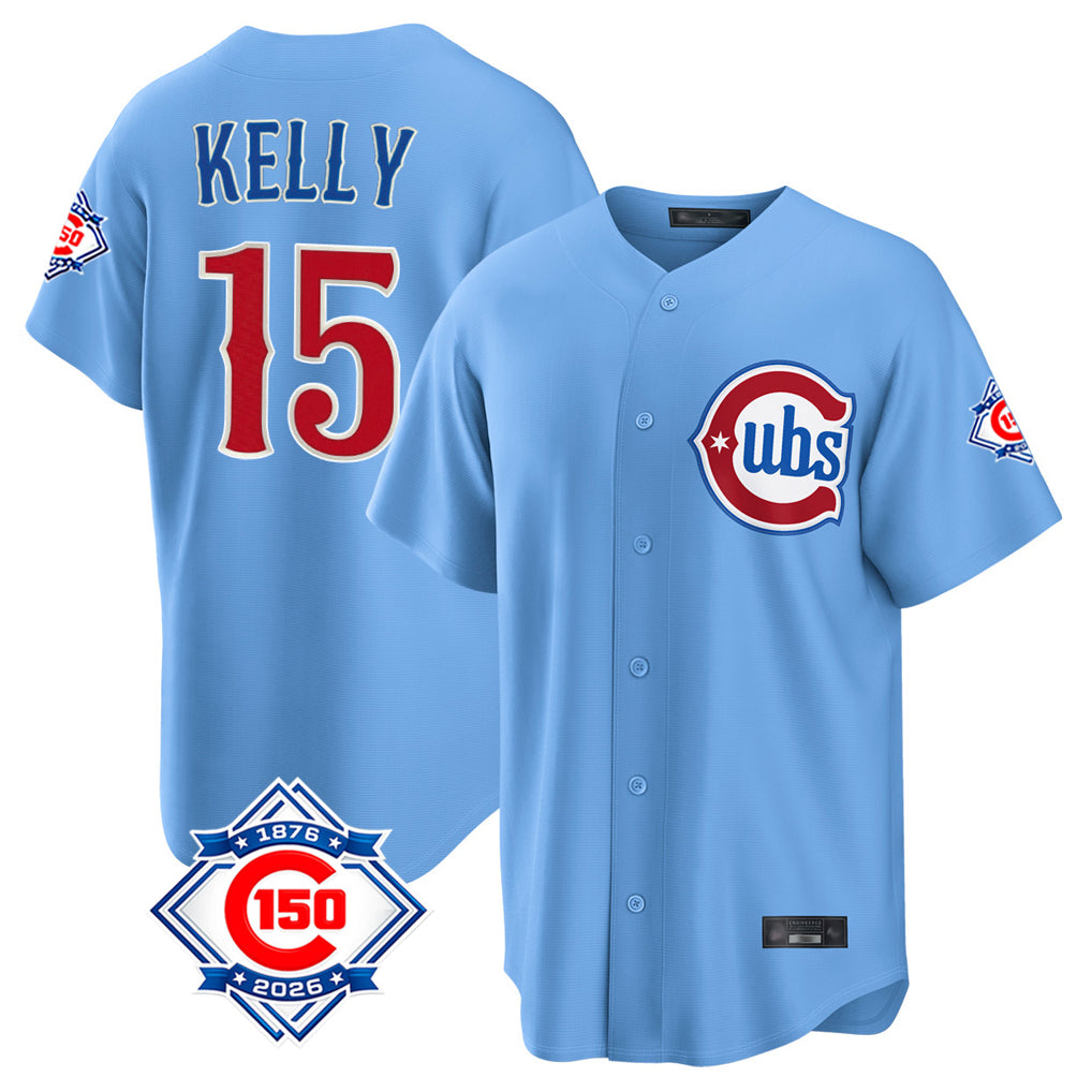 Chicago Cubs #15 Carson Kelly Player Light Blue Fotopoulosg 150th Anniversary Home Game Stitched Jerseys