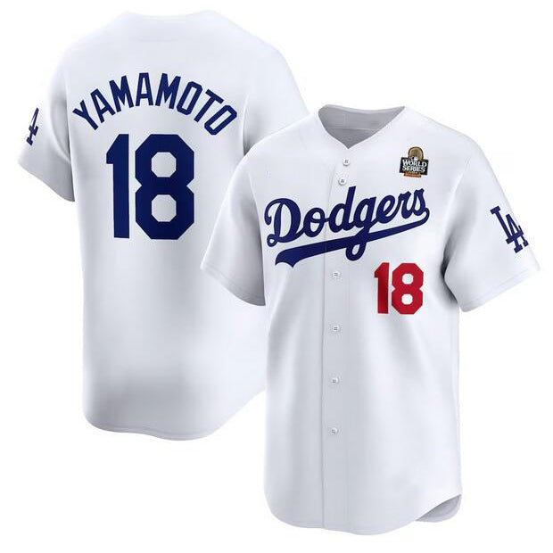 Los Angeles Dodgers #18 Yoshinobu Yamamoto White Fotopoulosg 2024 World Series Home Limited Stitched Jersey