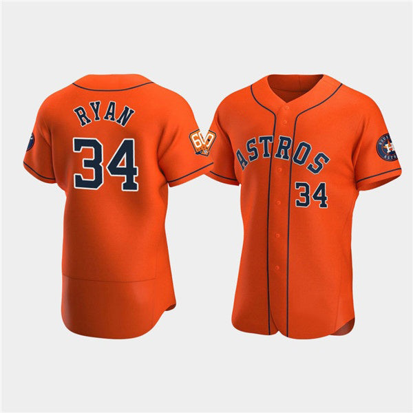 Houston Astros #34 Nolan Ryan Orange Fotopoulosg 60th Anniversary Flex Base Stitched Jersey