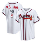 Atlanta Braves #7 Ha-Seong Kim Player White Fotopoulosg USA 250 Fourth Of July Limited Home Game Stitched Jerseys