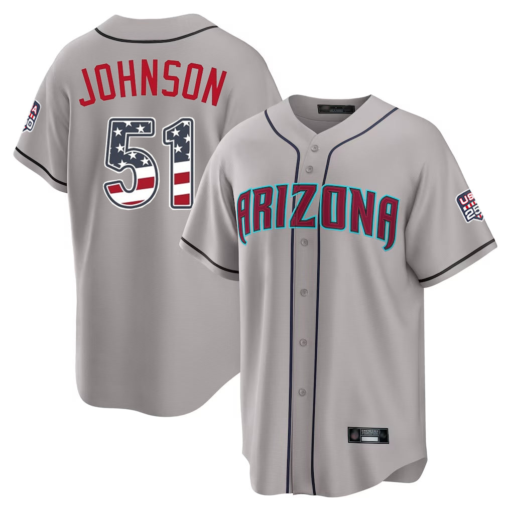 Arizona Diamondbacks #51 Randy Johnson Player Gray Fotopoulosg USA 250 Fourth of July Home Game Stitched Jerseys