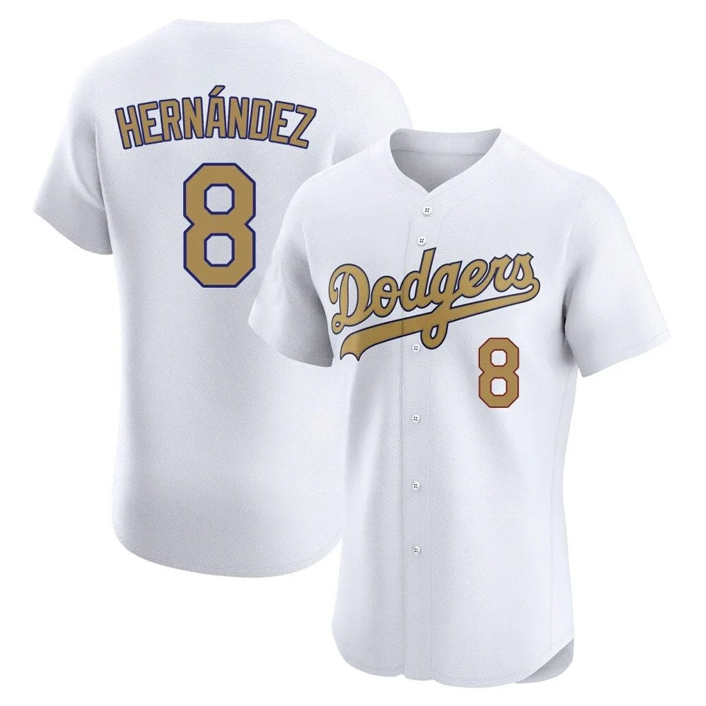 Los Angeles Dodgers #8 Enrique Hern¨¢ndez Player White Gold Fotopoulosg Limited Elite Home Stitched Jerseys