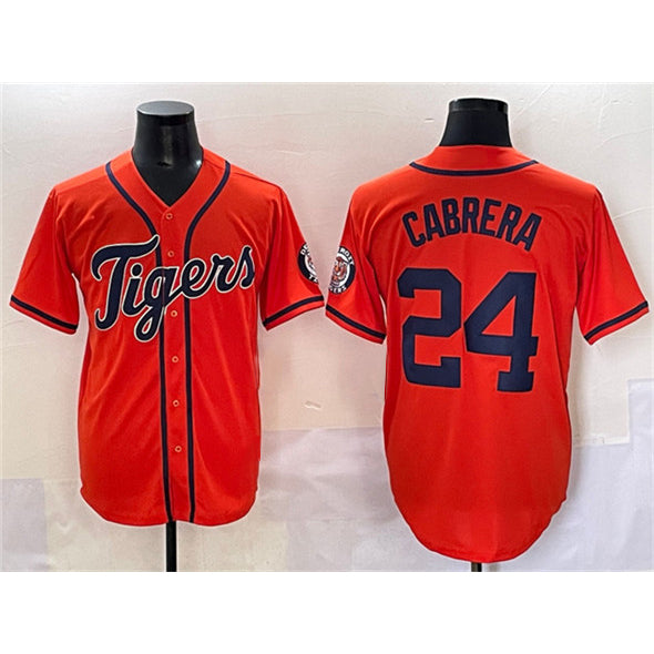 Detroit Tigers #24 Miguel Cabrera Orange Fotopoulosg With Patch Cool Base Stitched Jersey