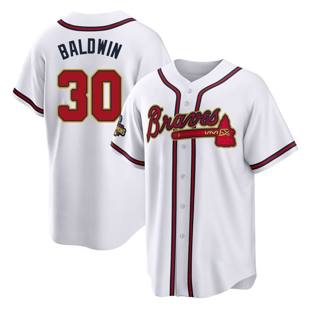 Atlanta Braves #30 Drake Baldwin Player White Gold Fotopoulosg Home Game Stitched Jerseys