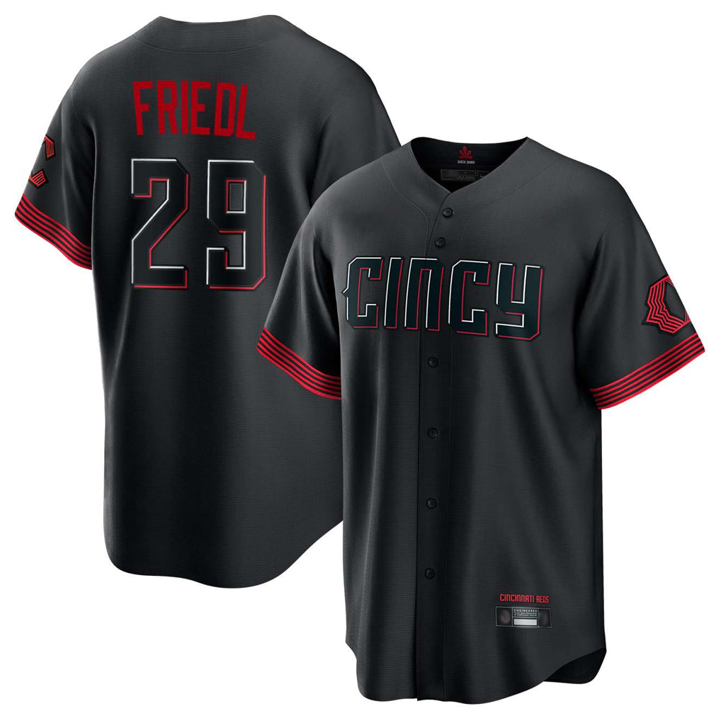 Cincinnati Reds #29 TJ Friedl Player Black Fotopoulosg City Connect Home Game Stitched Jerseys