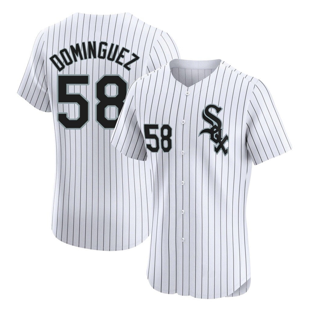 Chicago White Sox #58 Seranthony Dominguez Player White Fotopoulosg Stripe Limited Elite Home Stitched Jerseys