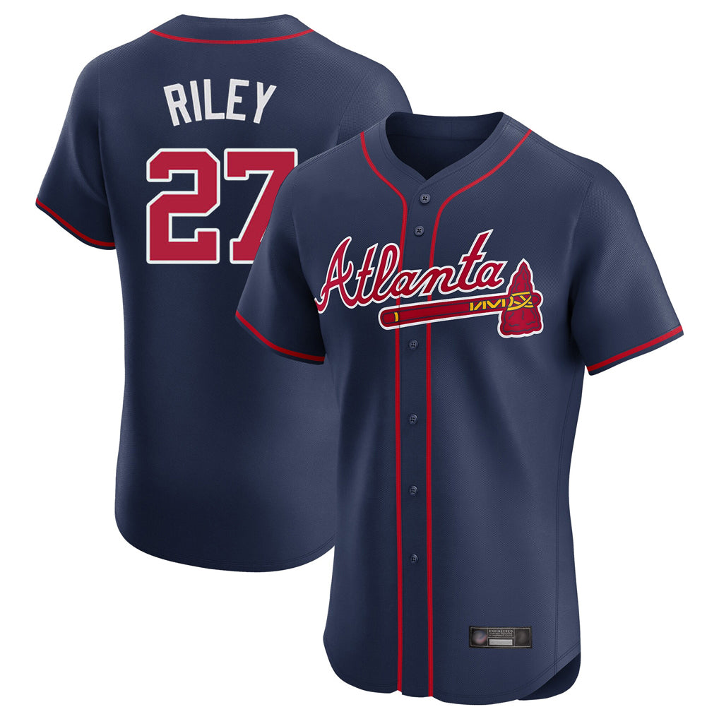 Atlanta Braves #27 Austin Riley Player Navy Fotopoulosg Limited Elite Home Game Stitched Jerseys