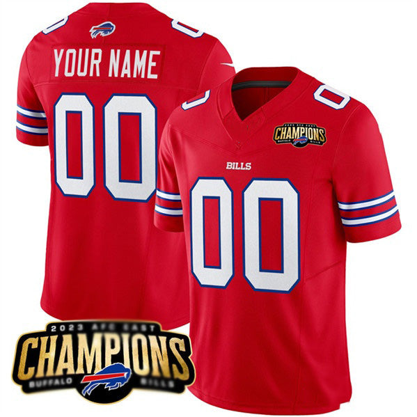 Custom B.Bills Active Player Red Fotopoulosg 2023 F.U.S.E. AFC East Champions Ptach Stitched Jersey