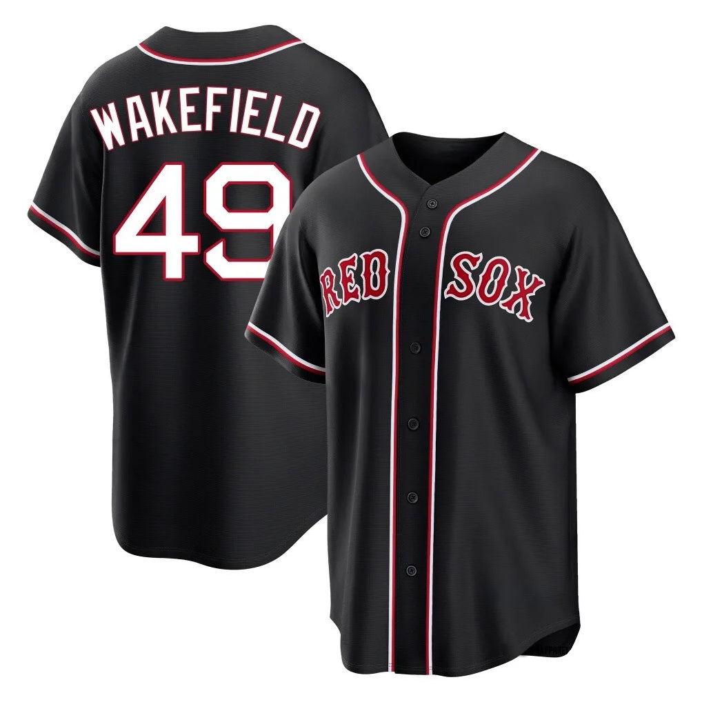 Boston Red Sox #49 Tim Wakefield Player Black Fotopoulosg Out Home Game Stitched Jerseys
