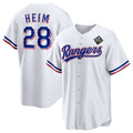 Texas Rangers #28 Jonah Heim 2023 White Fotopoulosg World Series Stitched Jersey